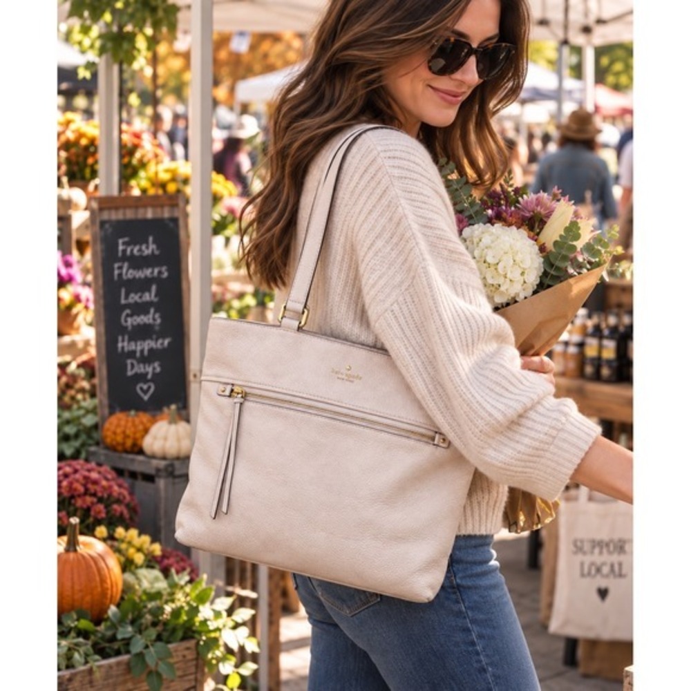Kate Spade Cobble Hill Tayler Pale Pink Pebbled Leather Lg Shoulder Tote Bag